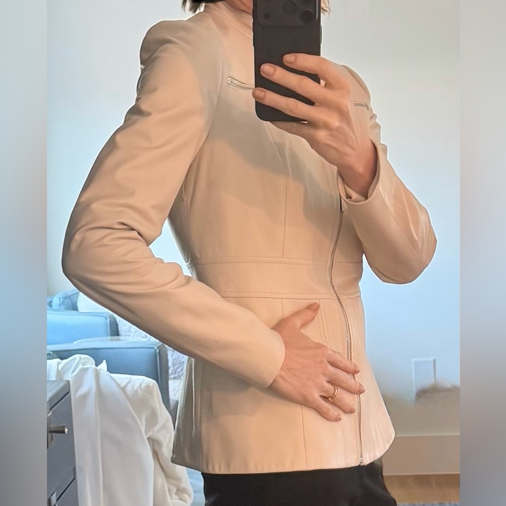 Elie Tahari Cream Leather Jacket | Size 2